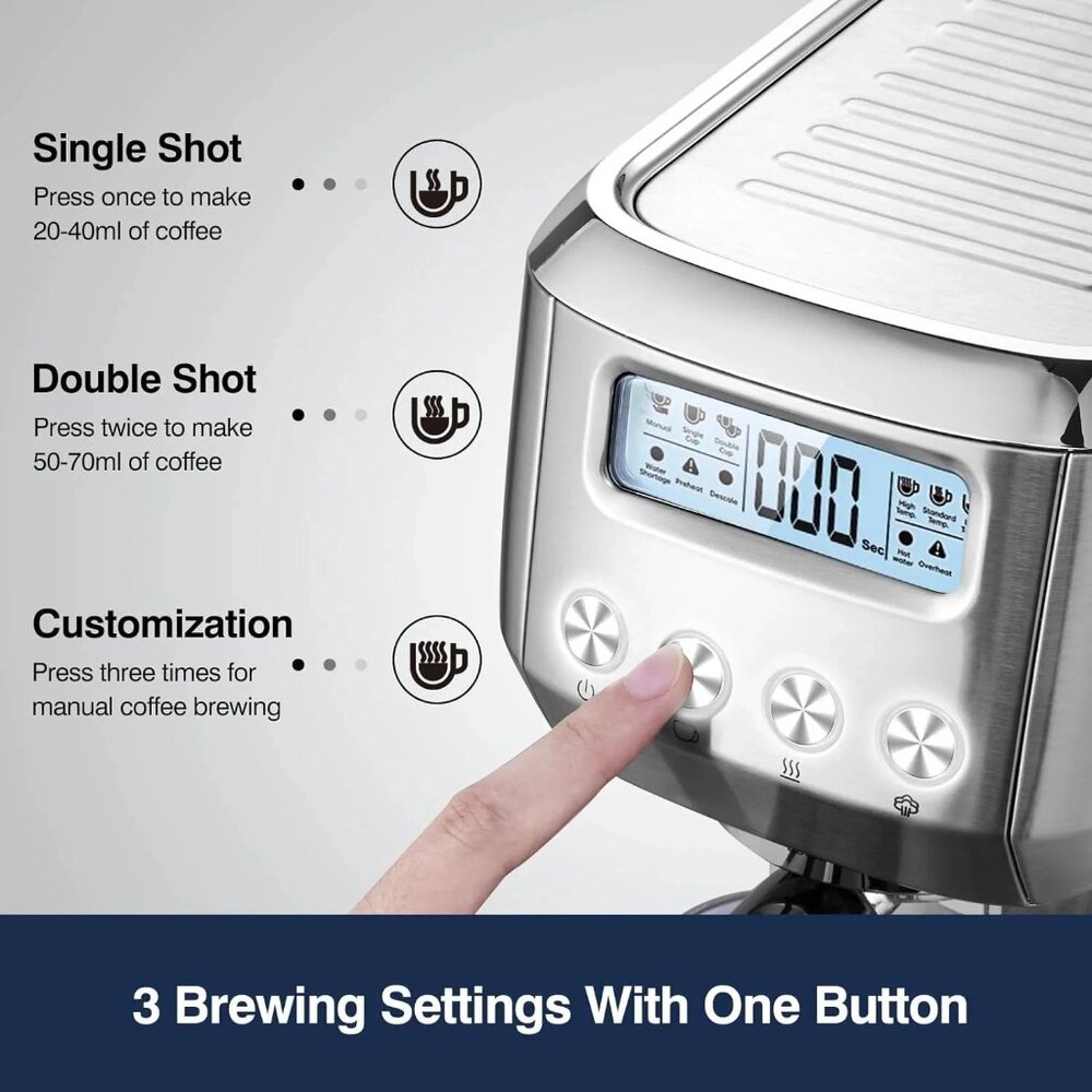 New in Box! Espresso Machine - 20bar, Milk Frother, LCD Control Panel, Adj. Temp - Picture 6 of 16